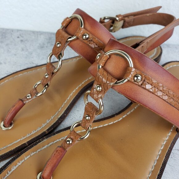 ALDO Brown Leather Flat Thong Sandals Slingback size US 9 EU 40 Boho Resortwear - Picture 3 of 11